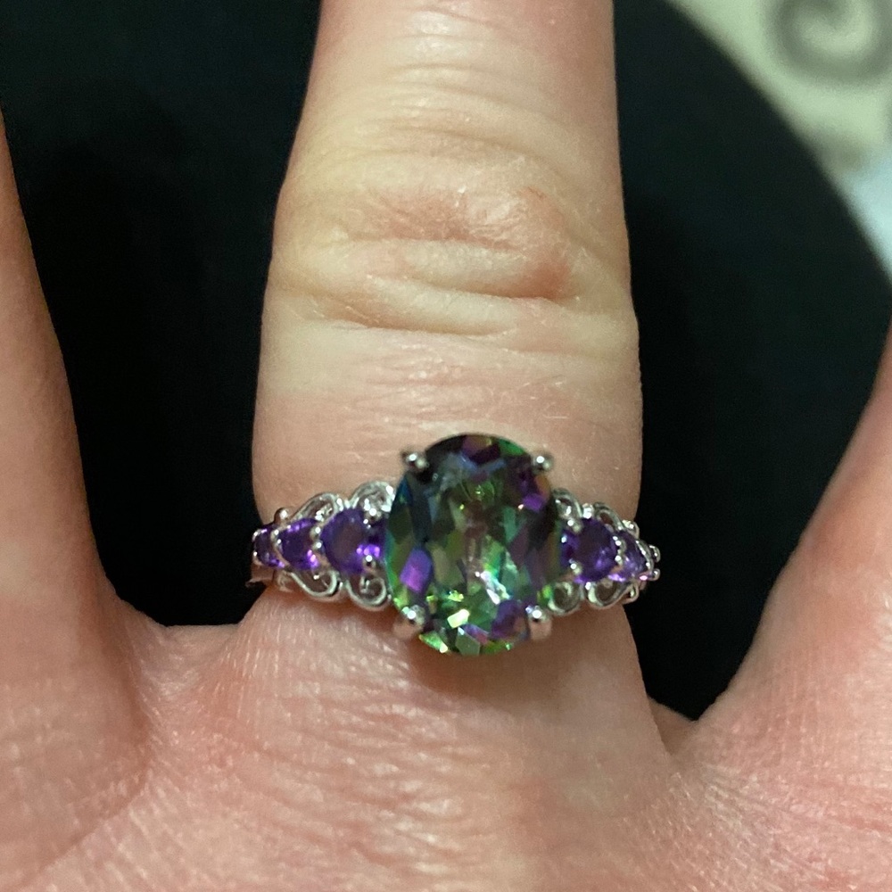 Quartz & Amethyst Ring in Sterling Silver  Size 8